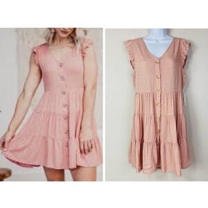 Sweet Wander Swiss Dot Tiered Blush Dress Size L